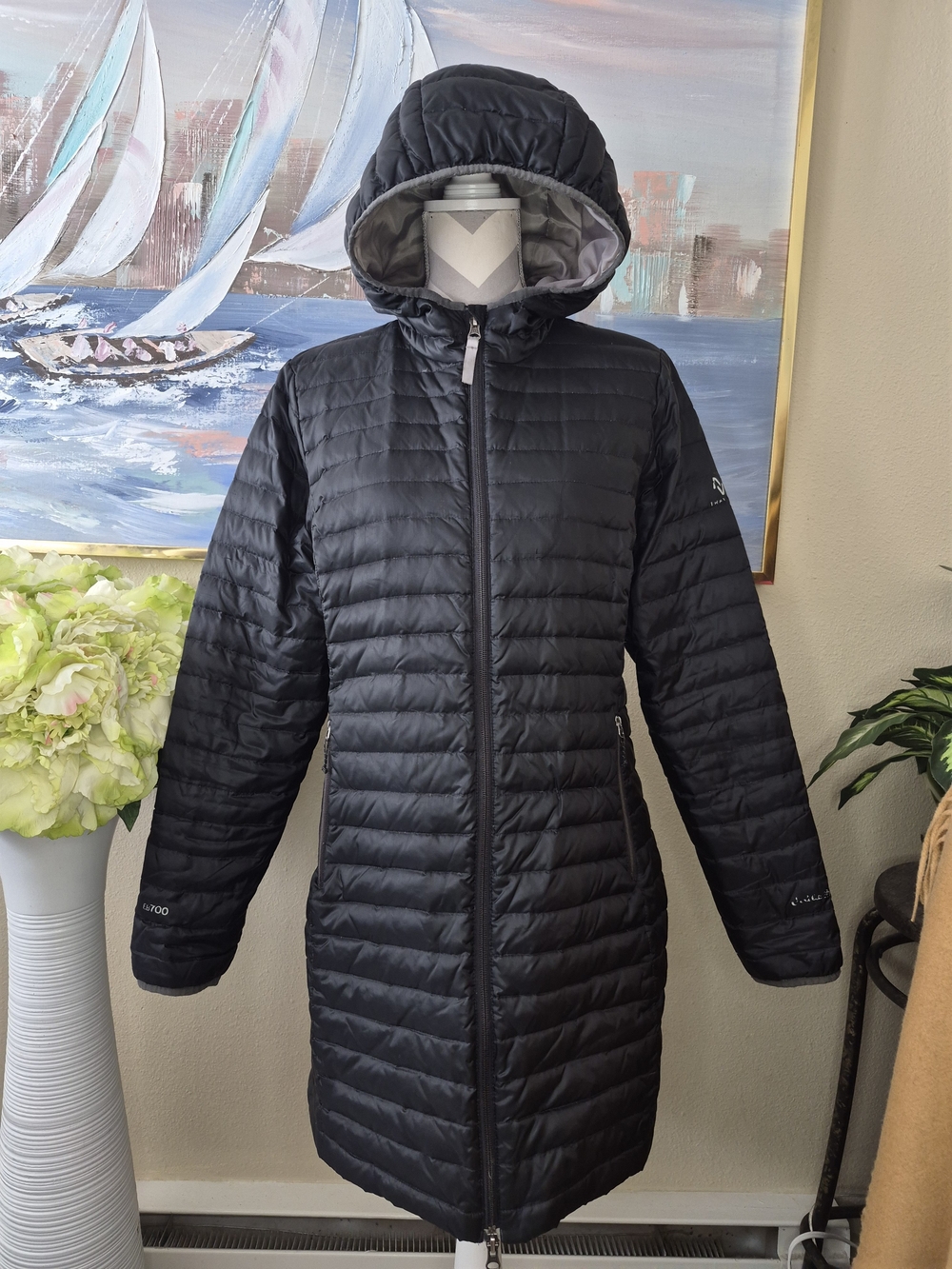 Eddie Bauer Black Long Hooded Quilted Puffer Coat